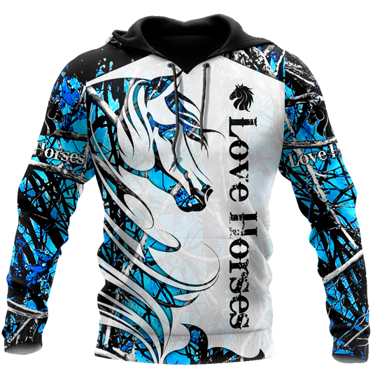 Horse Camo Blue Pattern Art – 3D Hoodie