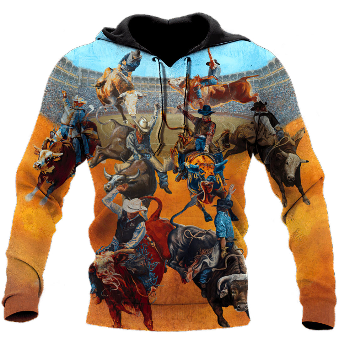 Bull Riding Tropical Art – 3D Hoodie