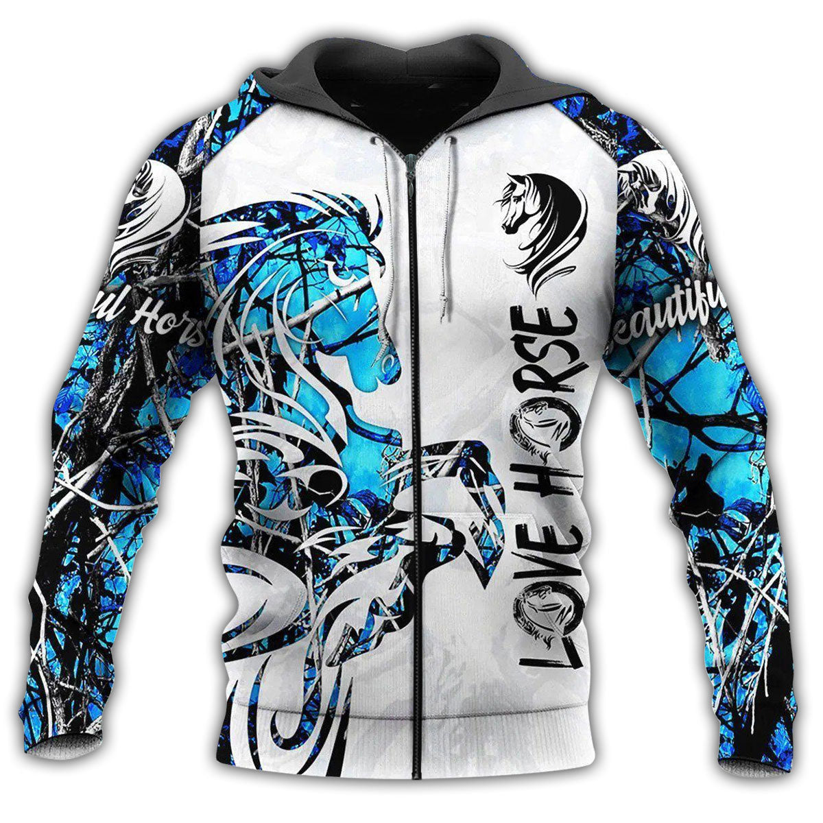 Horse Love Life Blue White - 3D Hoodie