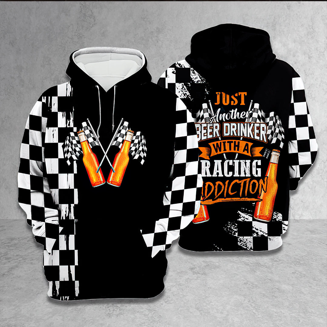 Beer Drinker Racing Addiction Art – 3D Hoodie