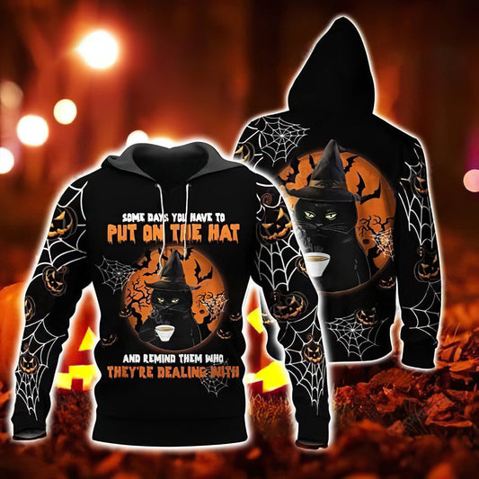 Black Cat Funny Hat Art – 3D Hoodie