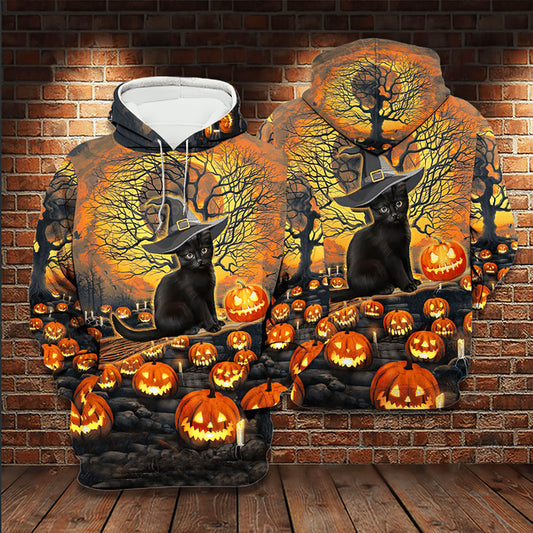 Black Cat Halloween Art – 3D Hoodie