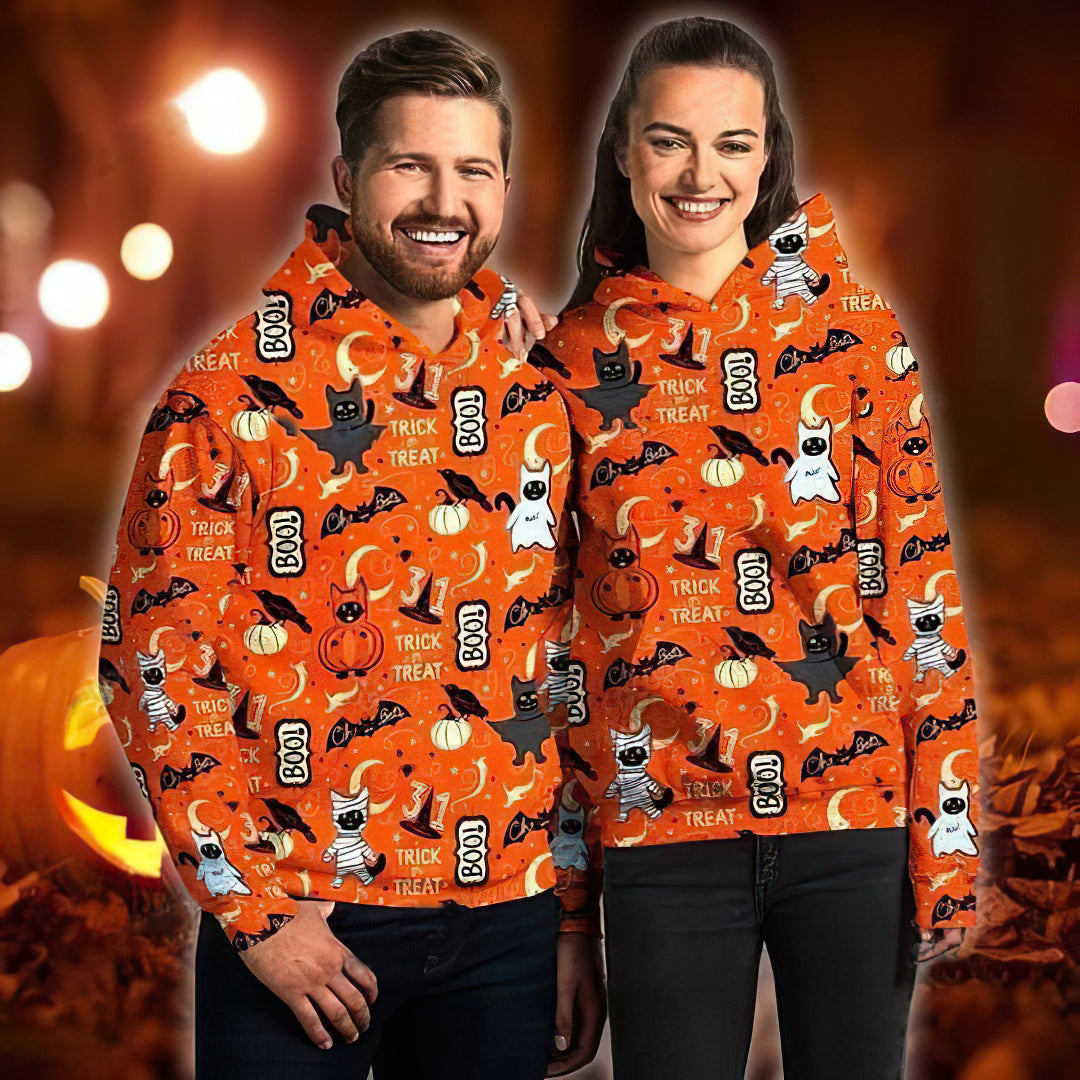 Black Cat Boo Halloween Art – 3D Hoodie