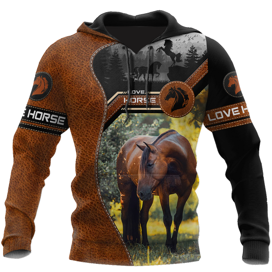 Love Horse Brown And Black All Over Print Art – 3D Hoodie