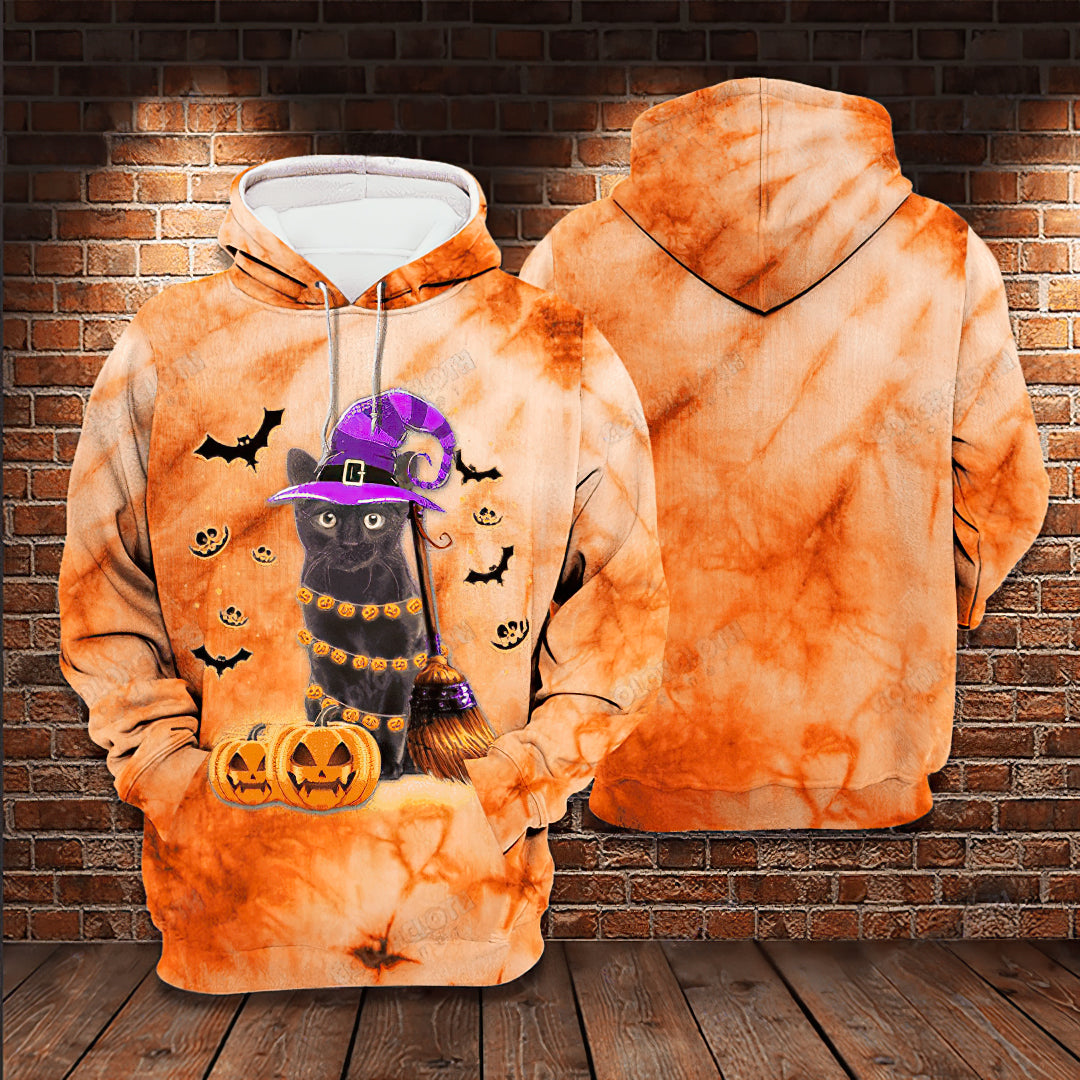 Black Cat Happy Halloween Art – 3D Hoodie