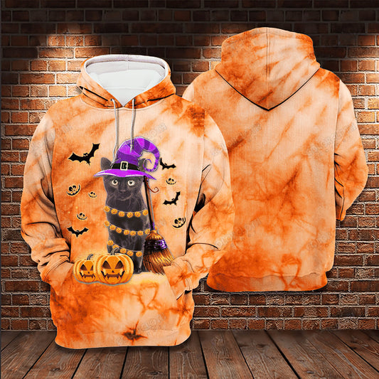 Black Cat Happy Halloween Art – 3D Hoodie