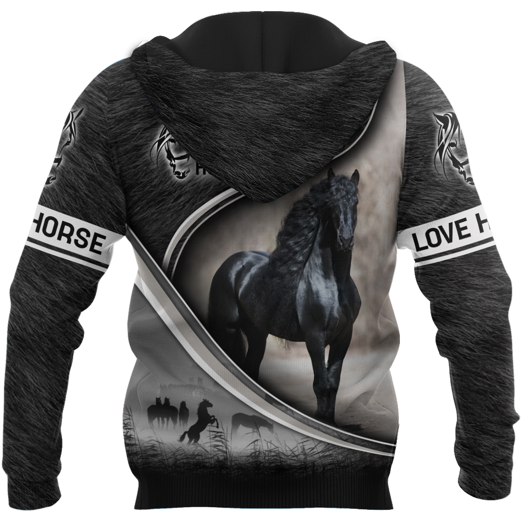 Friesian Horse Black Elegant Style - 3D Hoodie