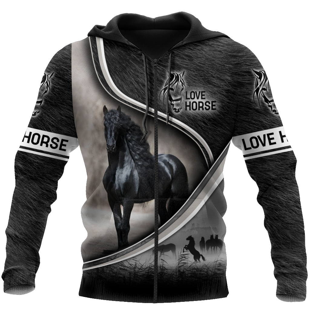 Friesian Black Horse 3D All Over Print Art – 3D Hoodie