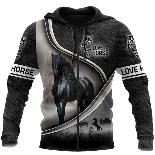 Friesian Horse Black Elegant Style - 3D Hoodie