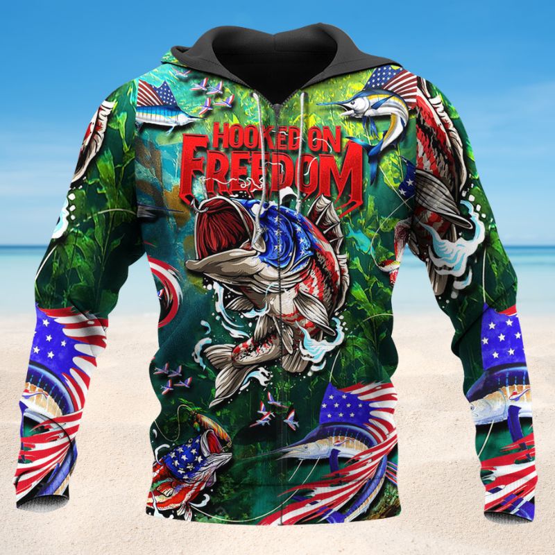 Hooked On Freedom Fishing Art – 3D Hoodie