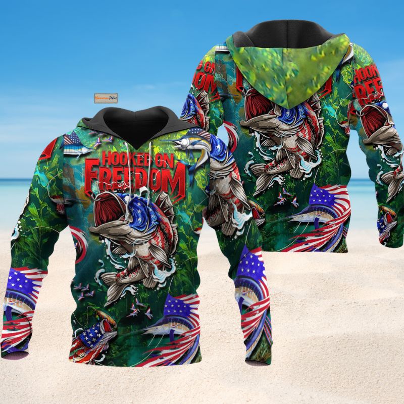 Hooked On Freedom Fishing Art – 3D Hoodie