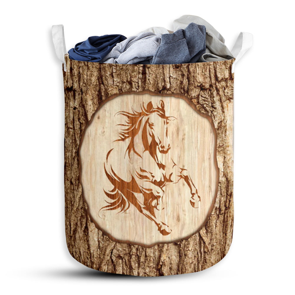 Horse Bark Wood Awesome - Laundry Basket - Owls Matrix LTD