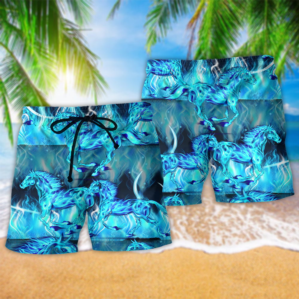 Blue Flame Horse Fantasy Art – Beach Short