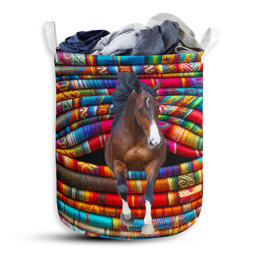Horse Fabric Rainbow Color - Laundry Basket - Owls Matrix LTD