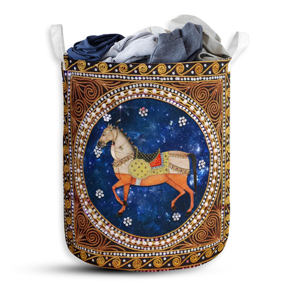 Horse Floral Diamond Royal - Laundry Basket - Owls Matrix LTD