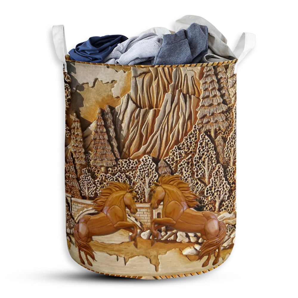 Horse Floral Wood Nice Style - Laundry Basket - Owls Matrix LTD