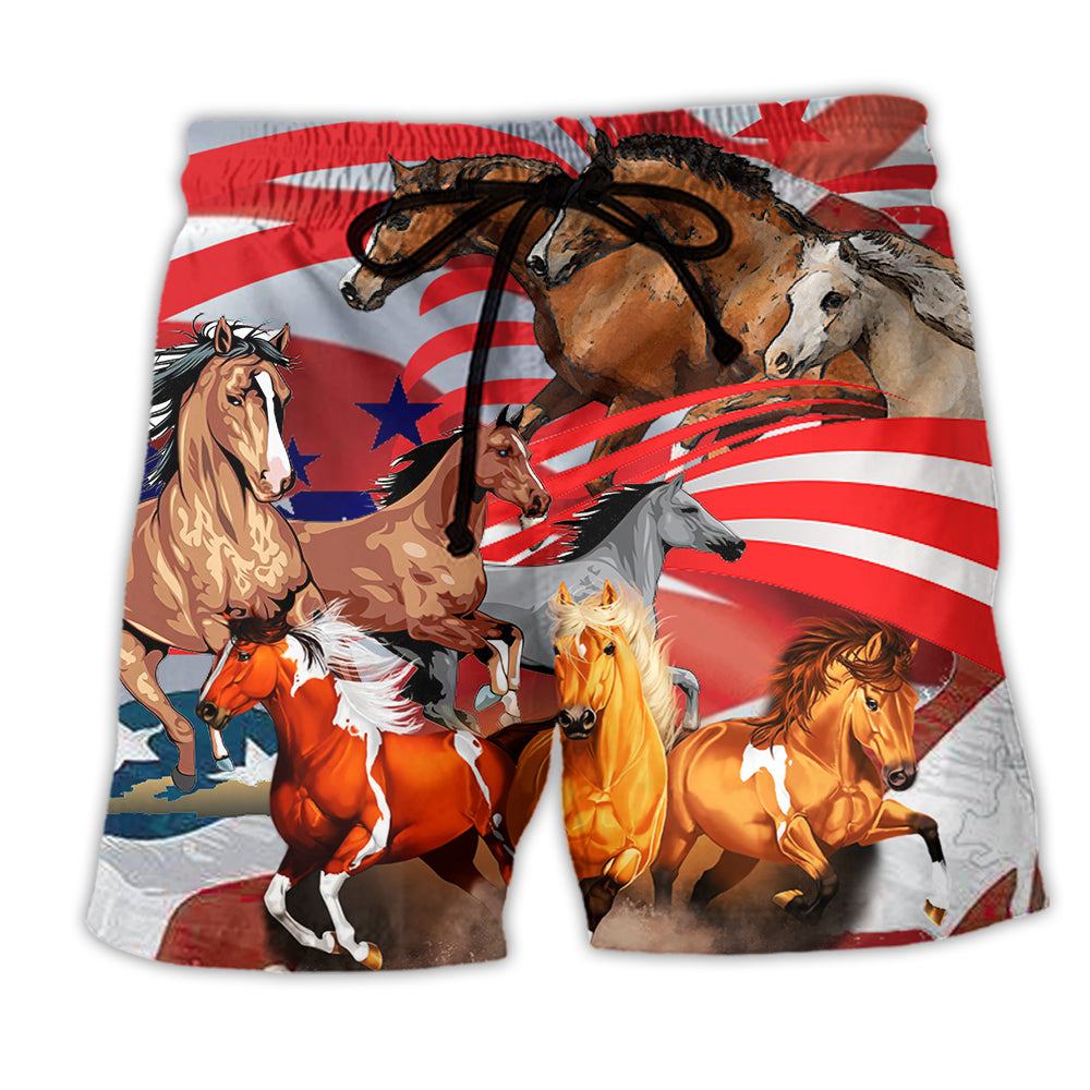 Beach Short / Adults / S Horse Independence Day America - Beach Short - BEAS04QAN260522 - Owls Matrix LTD