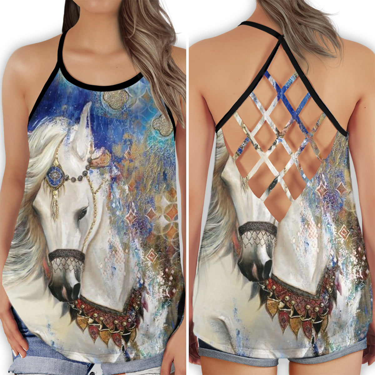 Horse Lady Beautiful Equestrian Elegant Nature Style - Hollow Tank Top