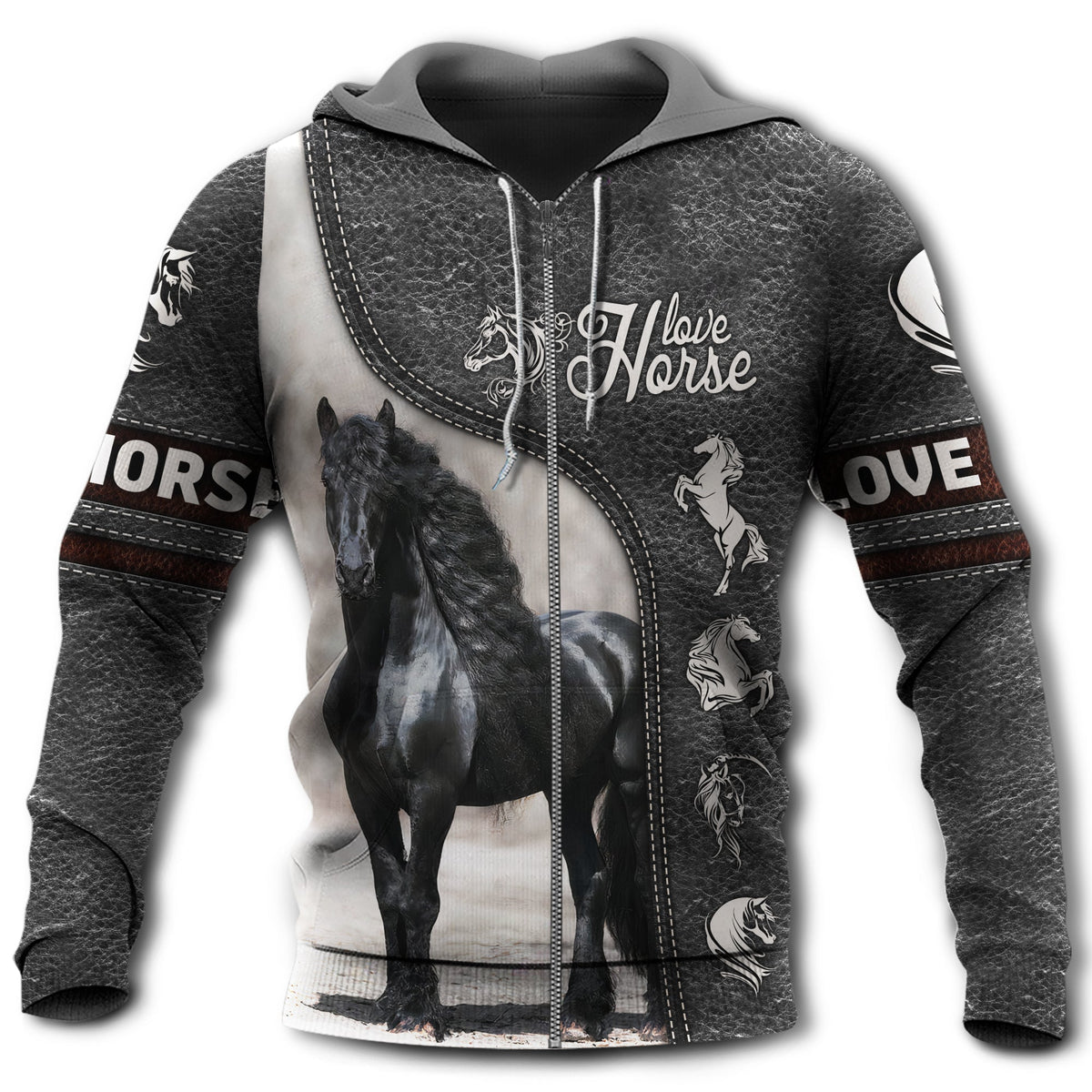Horse Love Strong Black Style - 3D Hoodie