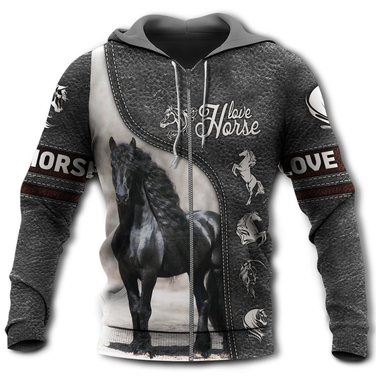 Horse Love Strong Black Style - 3D Hoodie