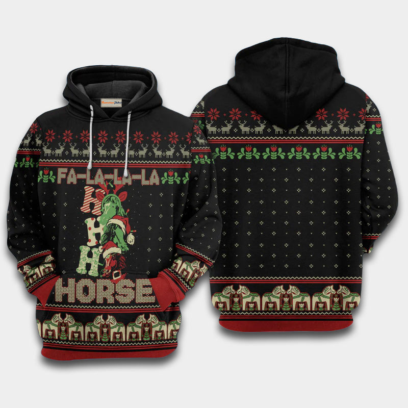 Horse Merry Christmas Fa La La Art – 3D Hoodie