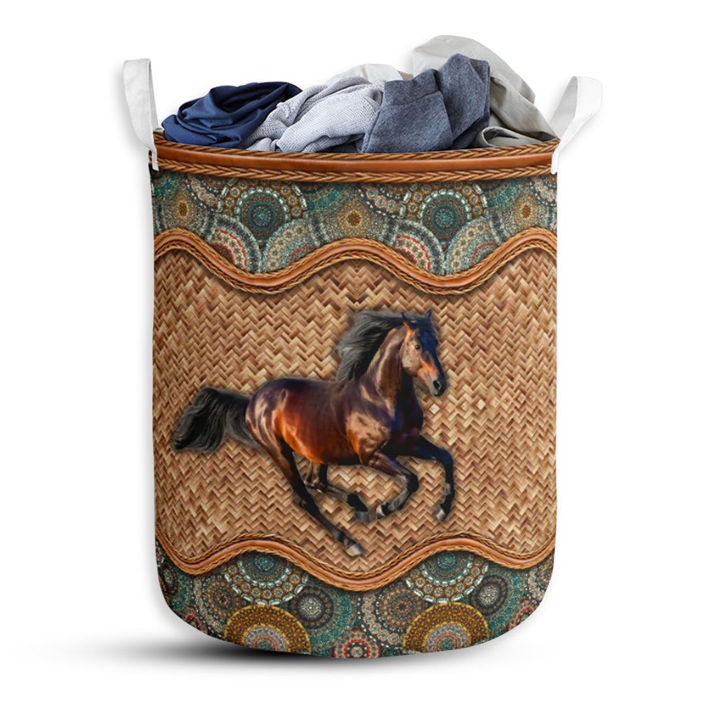 Horse Rattan Mandala Type - Laundry Basket - Owls Matrix LTD