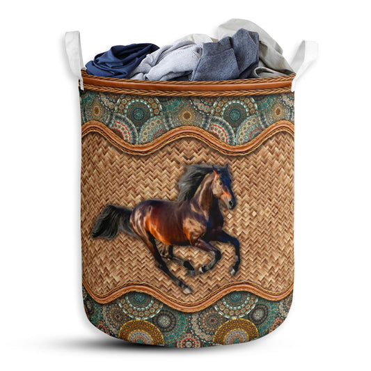 Horse Rattan Mandala Type - Laundry Basket - Owls Matrix LTD