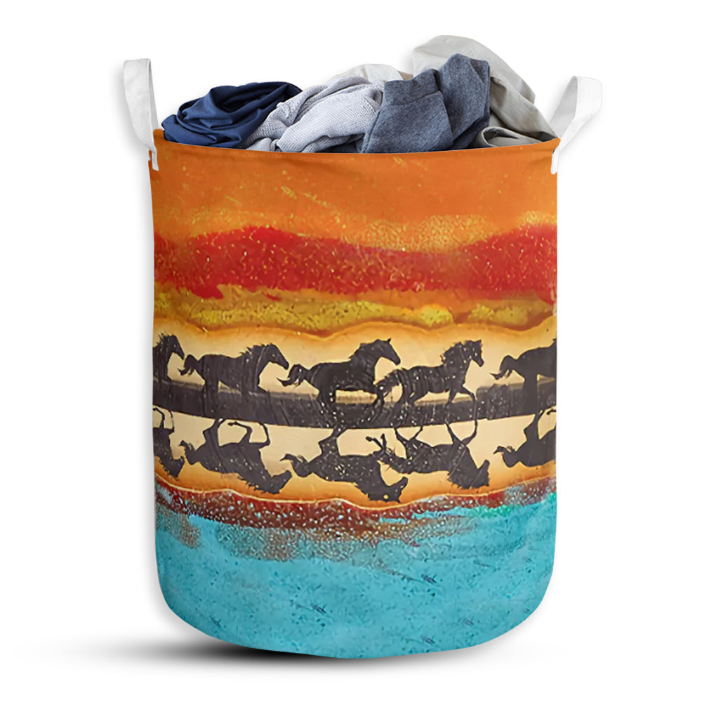 Horse Reflection In The Sunset - Laundry Basket - Owls Matrix LTD