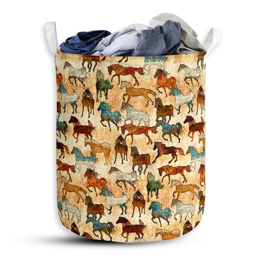Horse Retro With Yellow Style - Laundry Basket