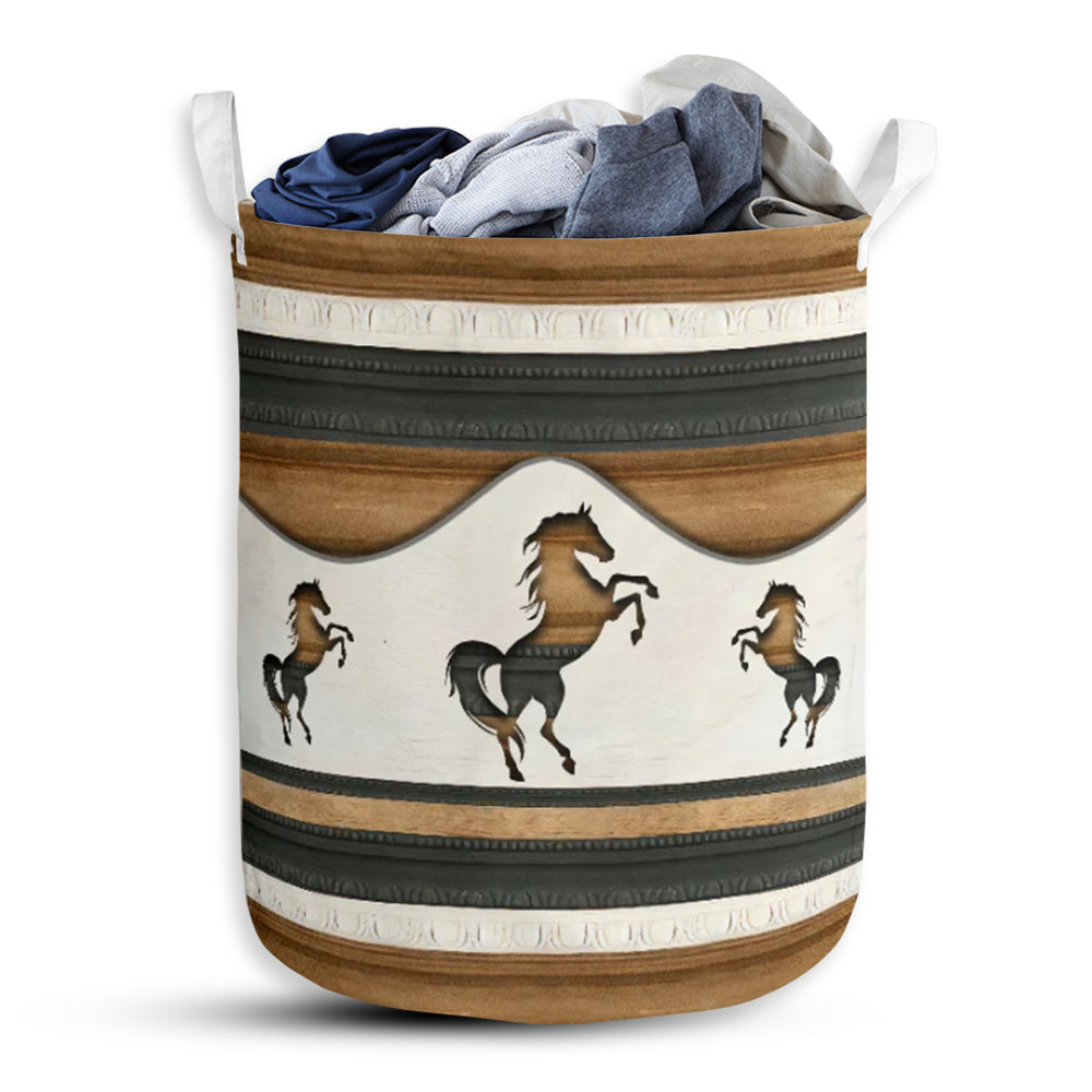 Horse Wood Color - Laundry Basket - Owls Matrix LTD