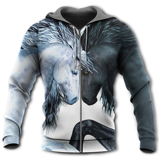 Horse Black And White Style - 3D Hoodie