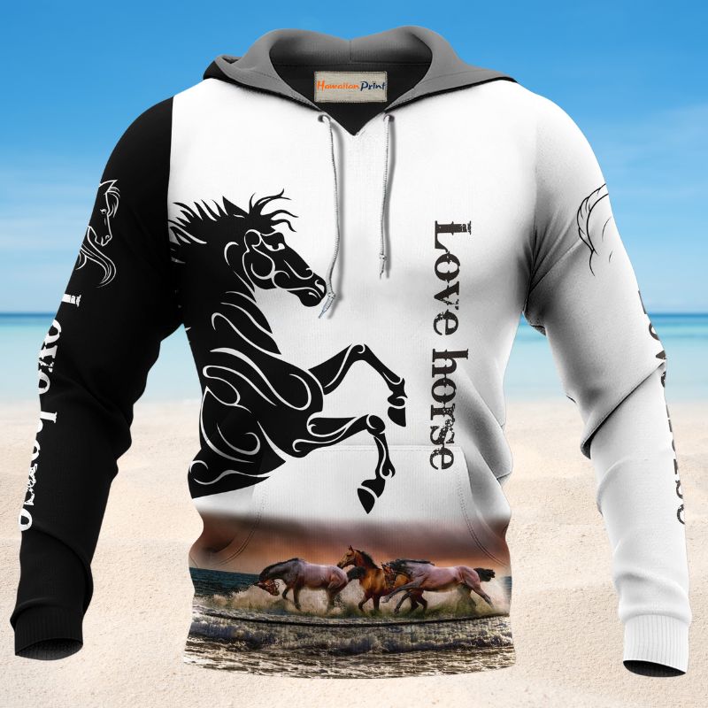Horse Black White Elegant Style - 3D Hoodie