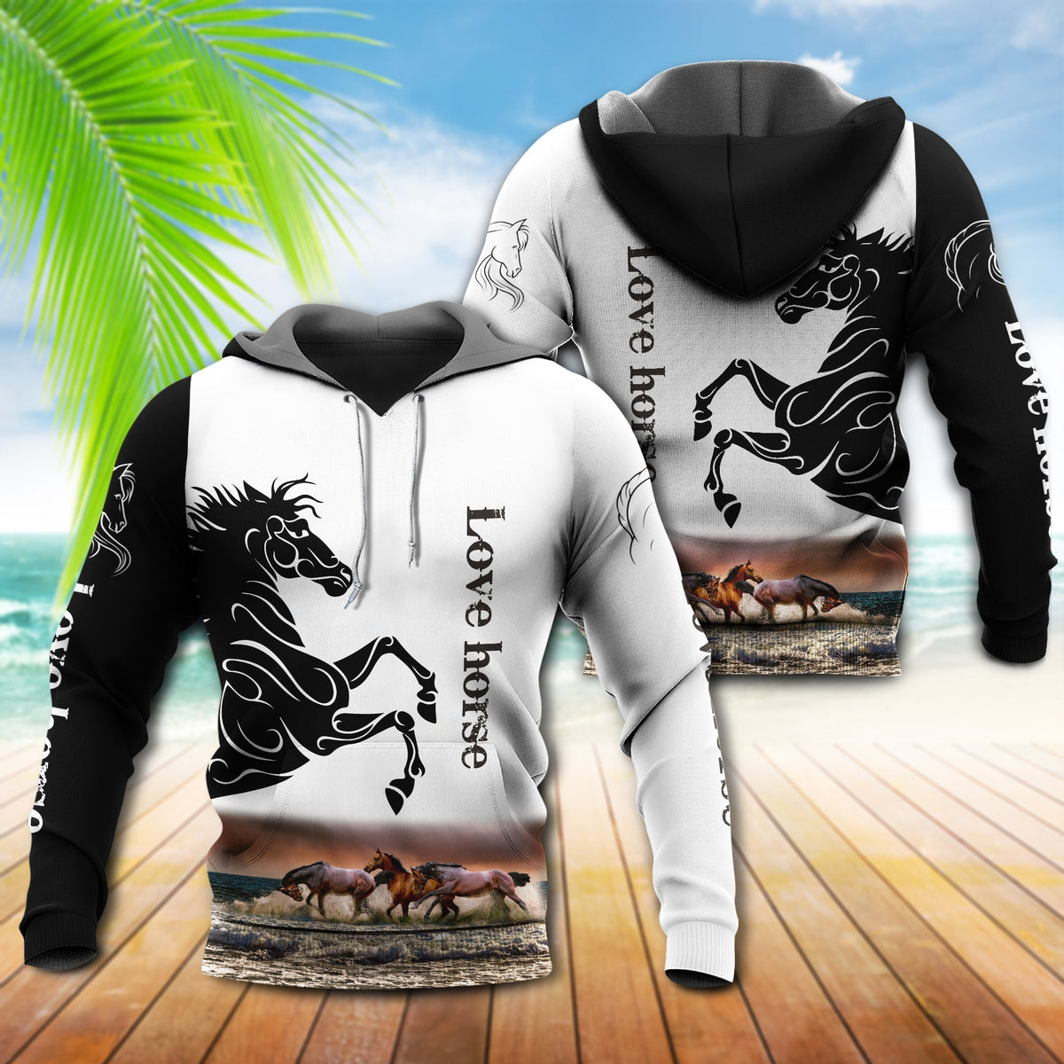 Horse Black White Elegant Style - 3D Hoodie3