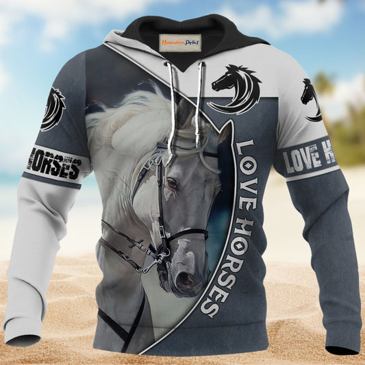 Horse Love Life Grey Style - 3D Hoodie