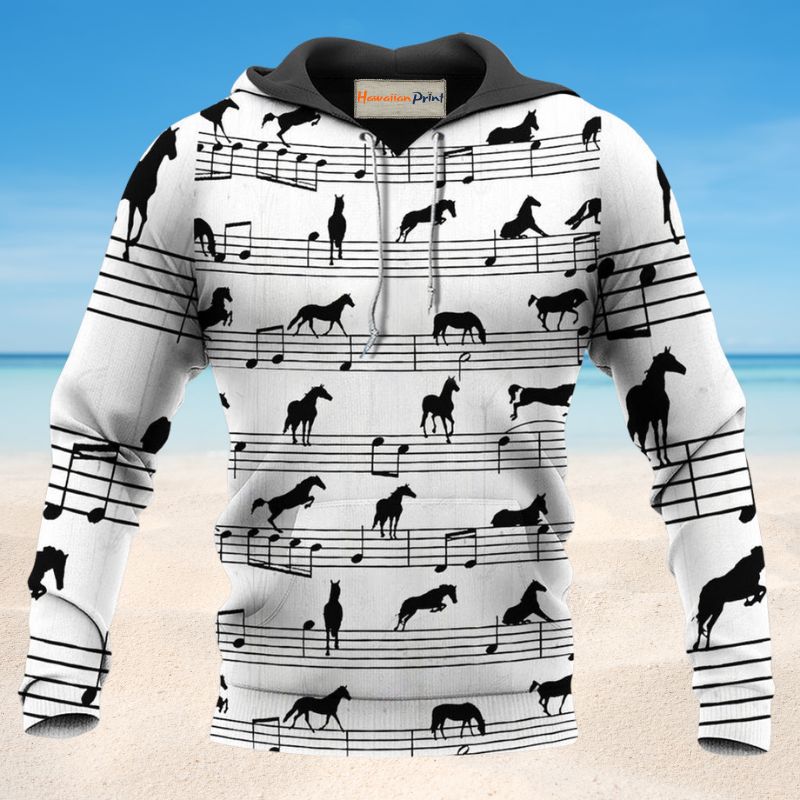 Horse Music Notes Fun Style - 3D Hoodie