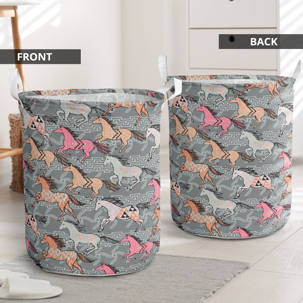 Horse Native Pattern Colorful - Laundry Basket - Owls Matrix LTD