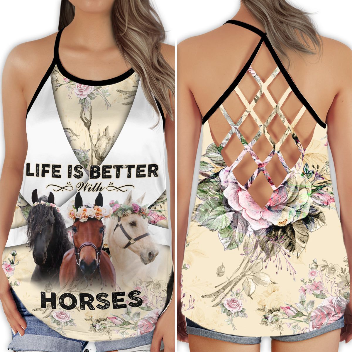 Horse Love Life Is Better With Horses Equestrian Spirit - Hollow Tank Top