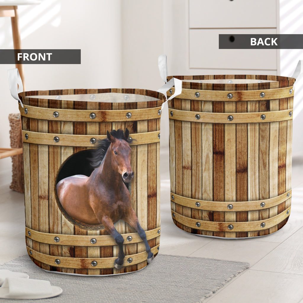 Horse Wooden Barrel - Laundry Basket - Owls Matrix LTD