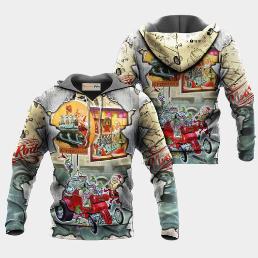 Hot Rod Merry Christmas Art – 3D Hoodie