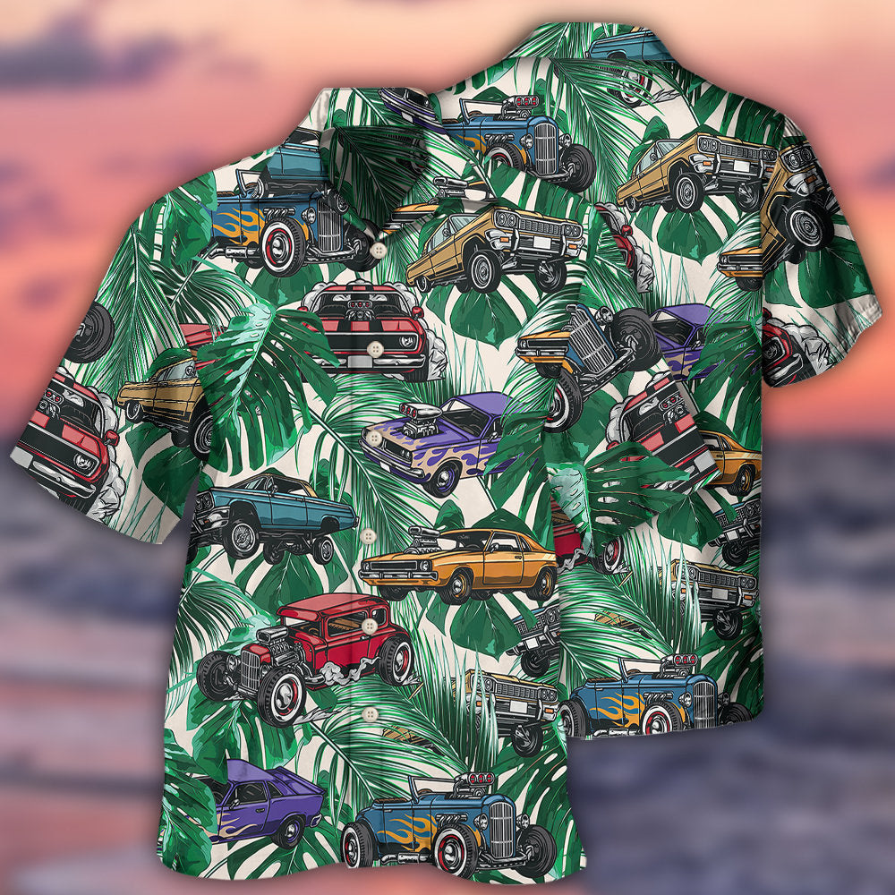 Hot Rod Tropical Leaf Pattern – Hawaiian Shirt