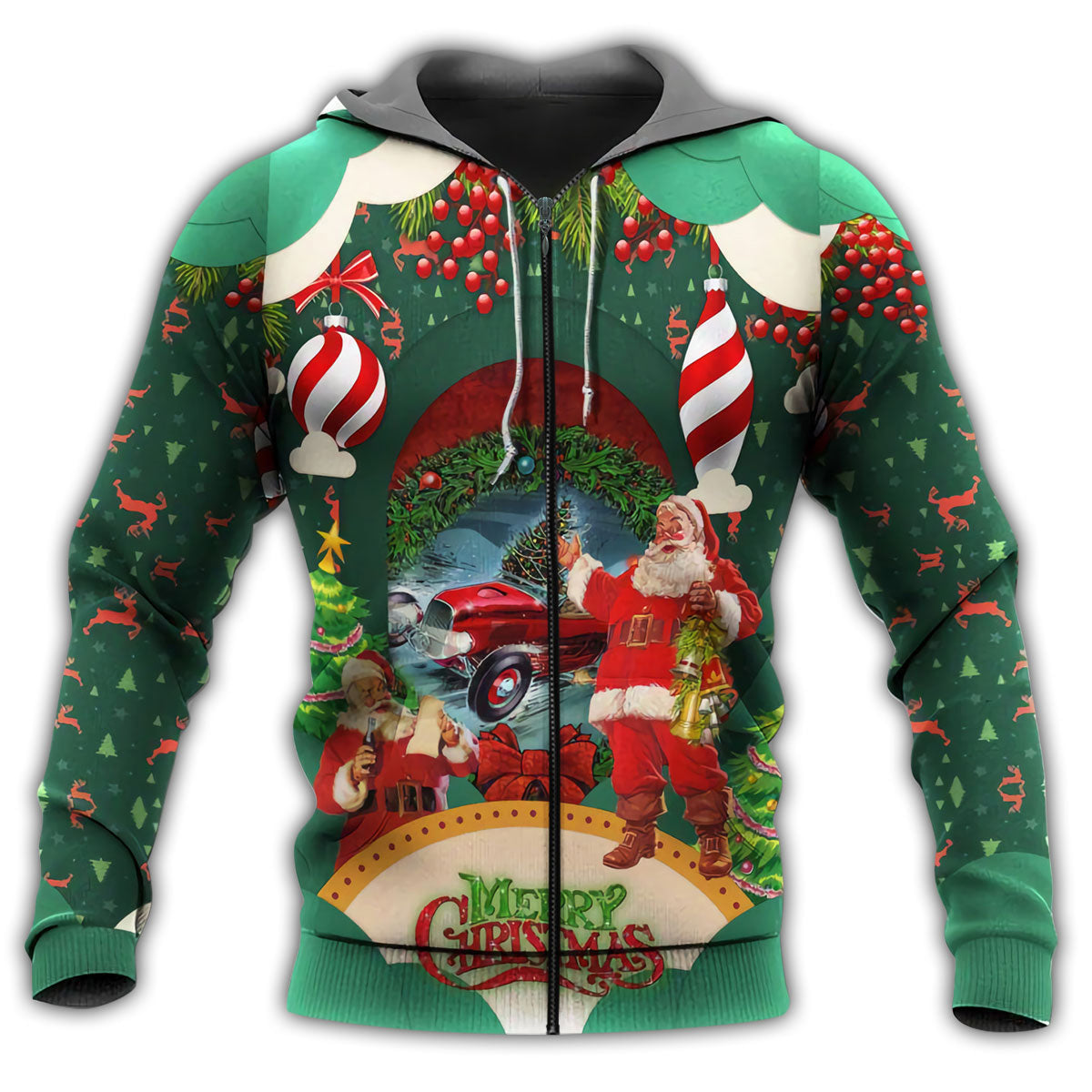 Hot Rod Christmas Santa Love - 3D Hoodie2