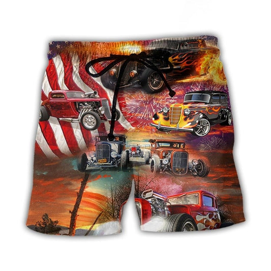 Hot Rod Independence Day Fireworks - Beach Short