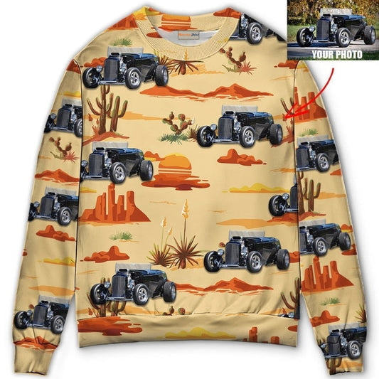 Hot Rod Vintage Cowboy Landscape Art – Sweater - Ugly Christmas Sweater