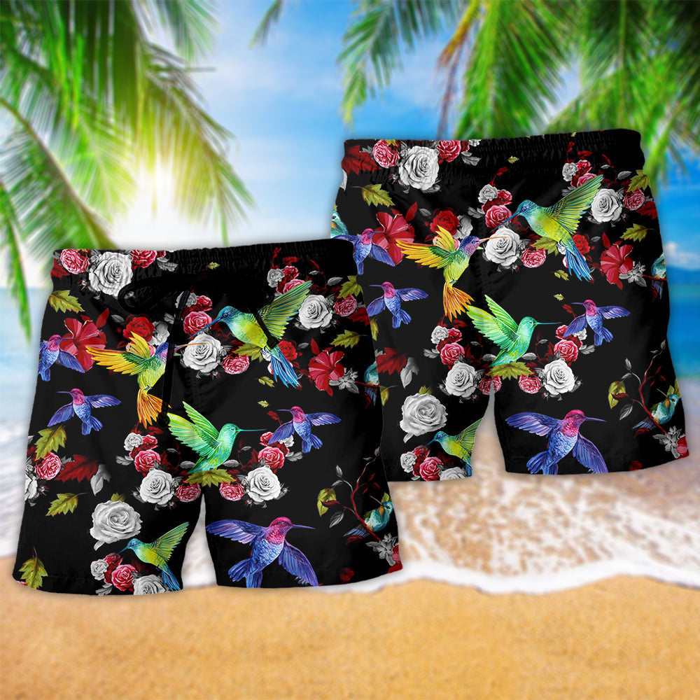 Hummingbird Floral Beauty Art - Beach Short
