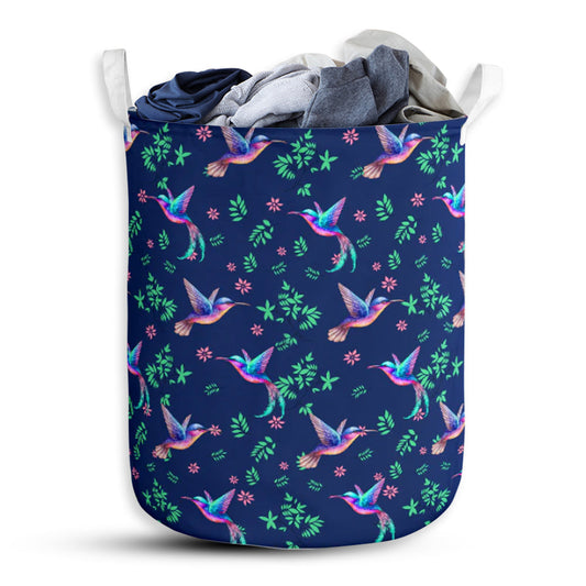 Hummingbird Flower Pattern - Laundry Basket - Owls Matrix LTD