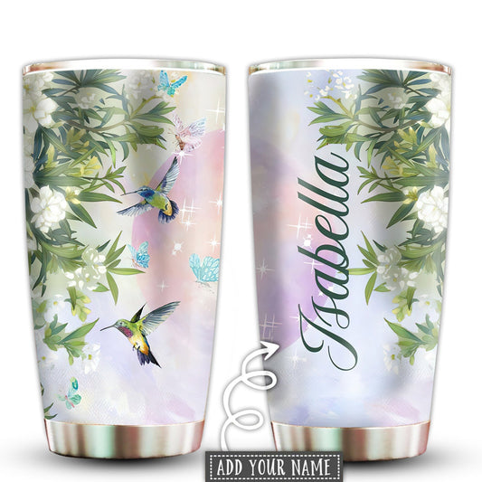 Hummingbird Loves Floral Forever Personalized 20 Oz Tumbler For Coffee Travel And Daily Use
