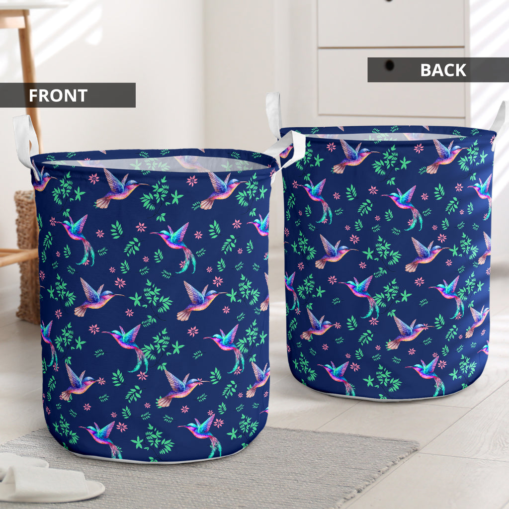 Hummingbird Flower Pattern - Laundry Basket - Owls Matrix LTD