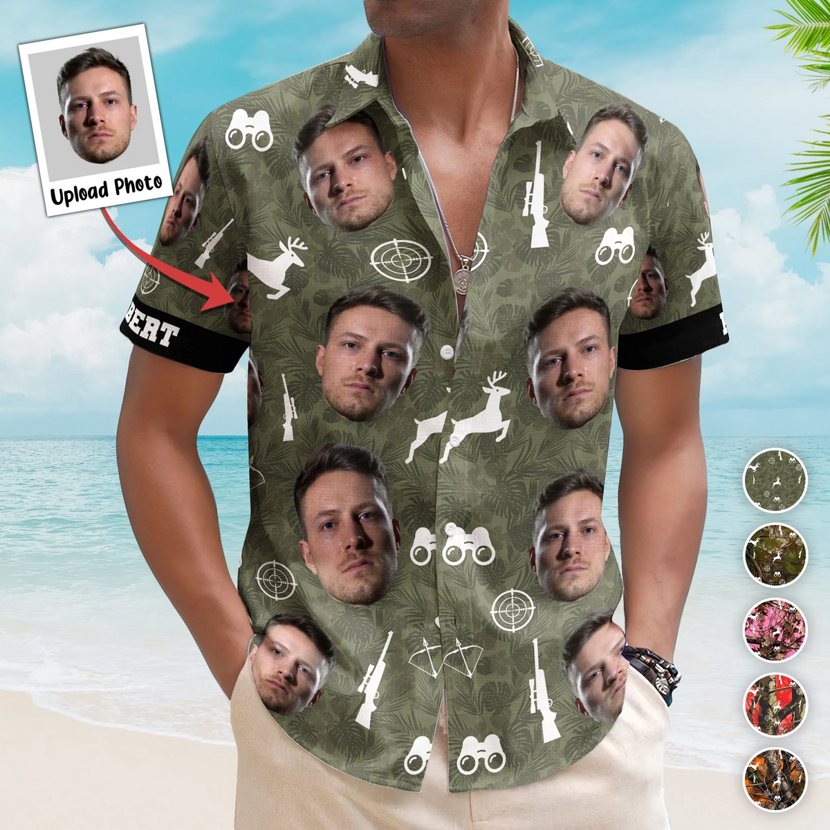 Hunting Camo Tropical Pattern Custom Face Aloha Shirts – Custom Photo Hawaiian Shirt