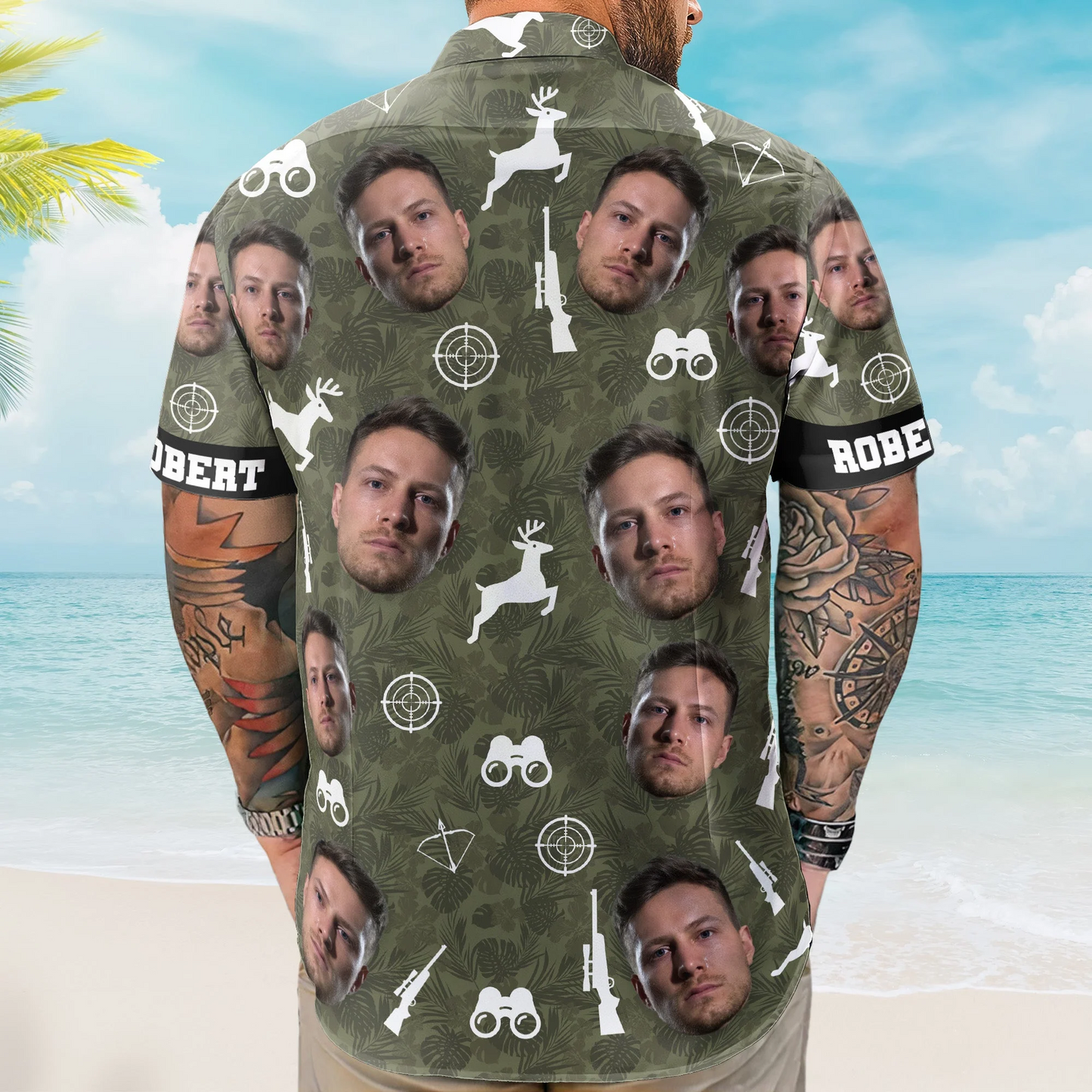 Hunting Camo Tropical Pattern Custom Face Aloha Shirts – Custom Photo Hawaiian Shirt