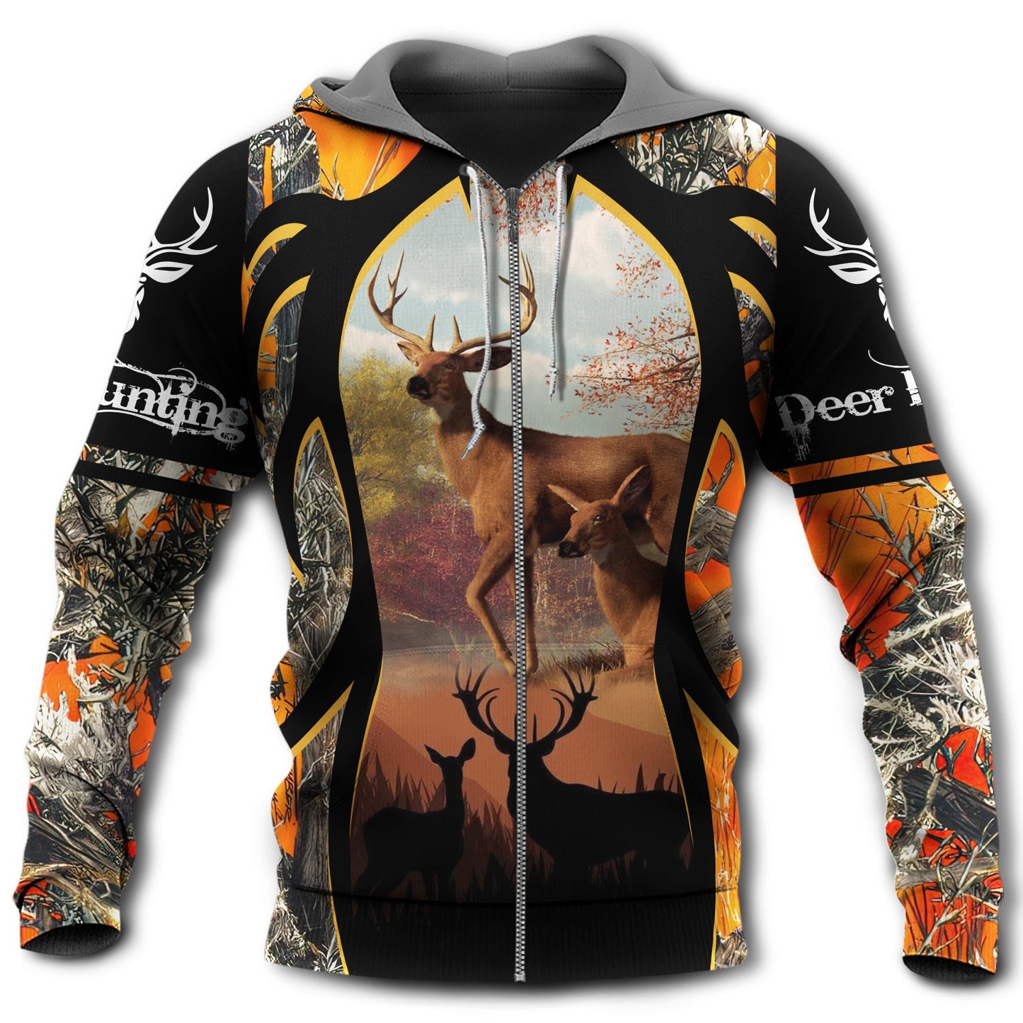 Hunting Deer Orange Black Spring - 3D Hoodie